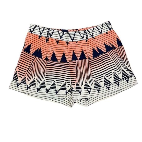 Parker 100% Silk Shorts Geo Print Navy Orange Green Pockets Zip Front Size 2 - Picture 1 of 13